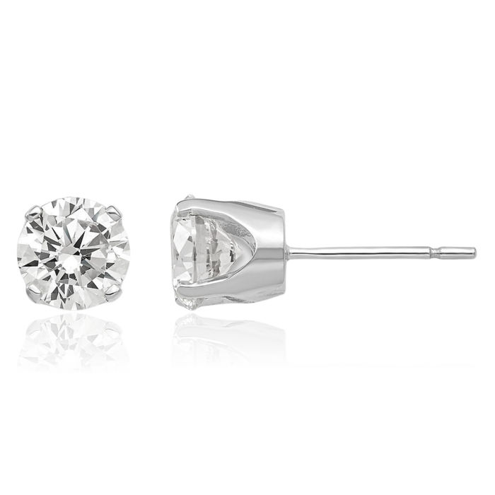 14K Solid White Gold 5.75mm Cubic Zirconia CZ Stud Earrings