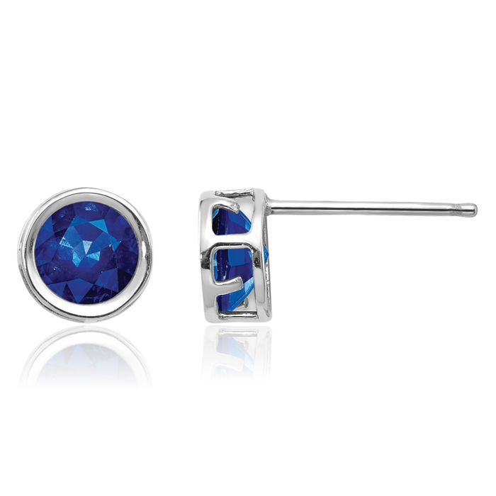 14K Solid White Gold 5mm Blue Sapphire Studs Gemstone Solitaire Earrings September Birthstone Jewelry