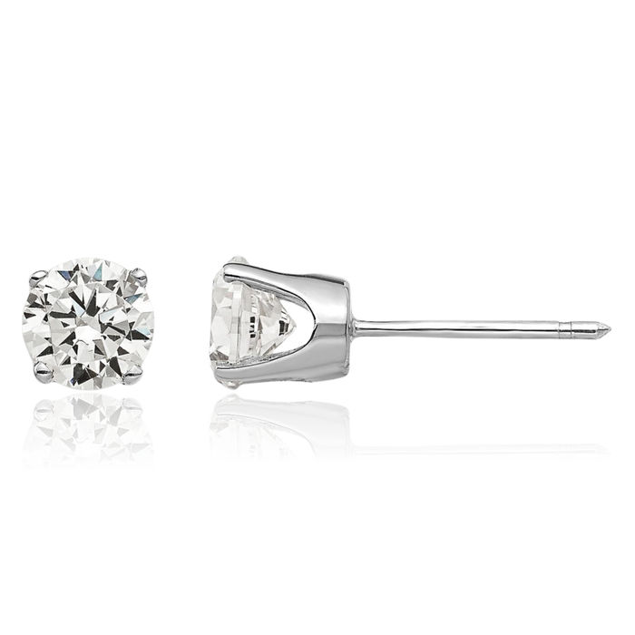 14K Solid White Gold 5mm Cubic Zirconia CZ Stud Earrings