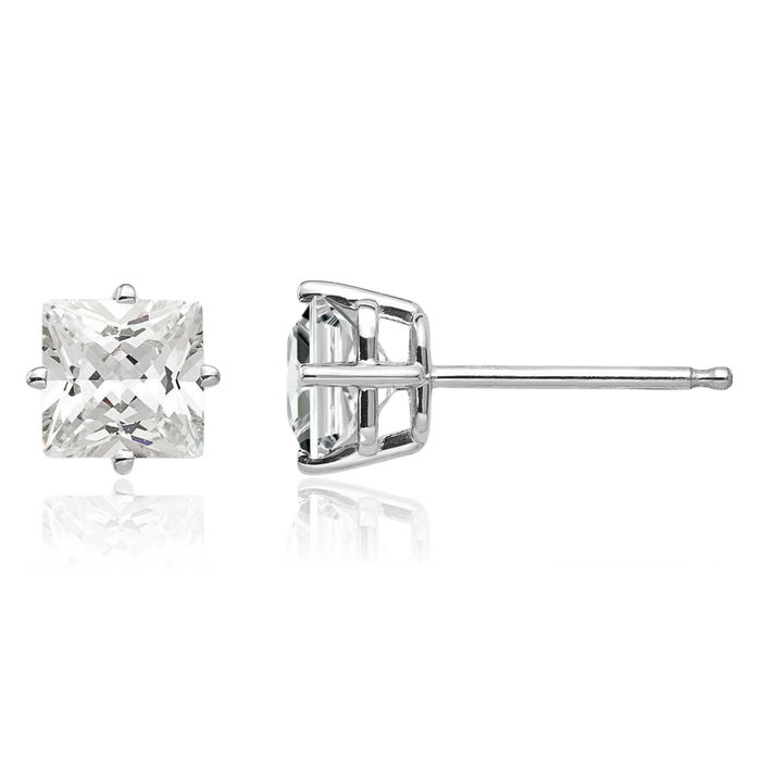 14K Solid White Gold 5mm Cubic Zirconia CZ Studs Gemstone Solitaire Earrings April Birthstone Jewelry