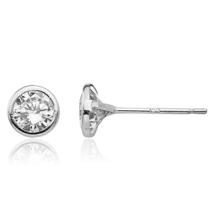 14K Solid White Gold 5mm Cubic Zirconia CZ Stud Earrings