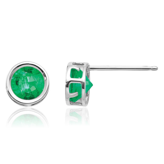 14K Solid White Gold 5mm Green Emerald Studs Gemstone Solitaire Earrings May Birthstone Jewelry