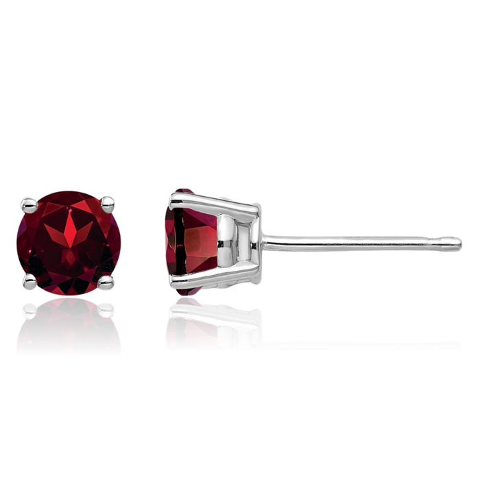 14K Solid White Gold 5mm Red Garnet Studs Gemstone Solitaire Earrings January Birthstone Jewelry