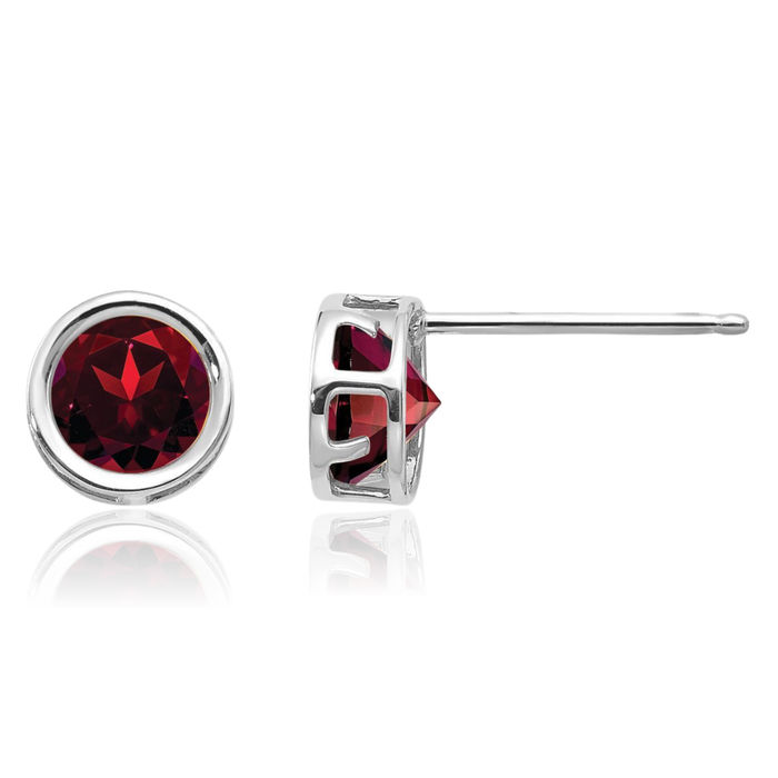 14K Solid White Gold 5mm Red Garnet Studs Gemstone Solitaire Earrings January Birthstone Jewelry