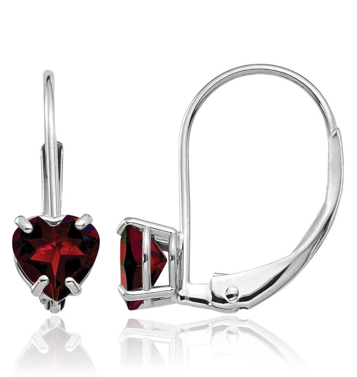 14K Solid White Gold 5mm Heart Red Garnet Drop Dangle Earrings Gemstone January Birthstone Jewelry