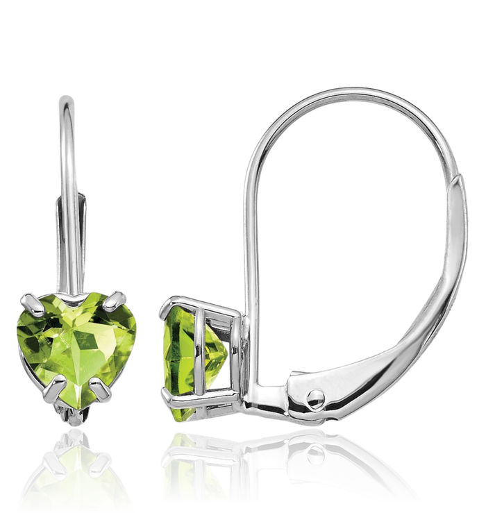 14K Solid White Gold 5mm Heart Green Peridot Drop Dangle Earrings Gemstone