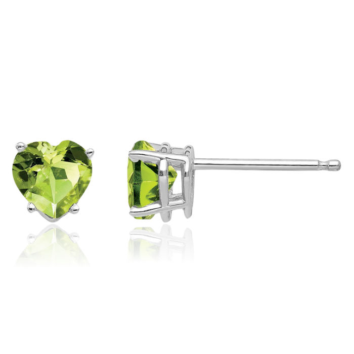 14K Solid White Gold 5mm Heart Green Peridot Studs Gemstone Earrings August Birthstone Jewelry