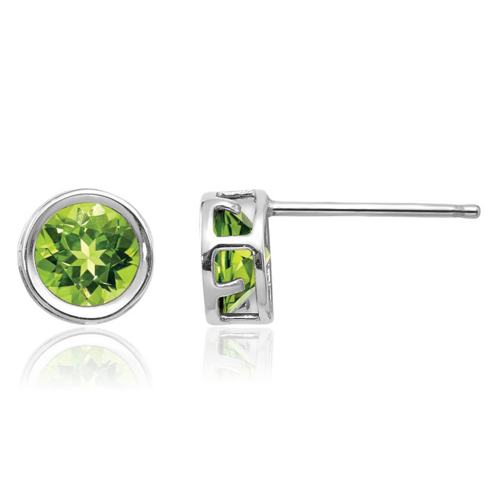 14K Solid White Gold 5mm Green Peridot Studs Gemstone Solitaire Earrings August Birthstone Jewelry