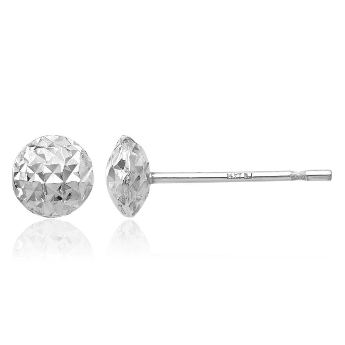 14K Solid White Gold 5mm Circle Round Stud Earrings