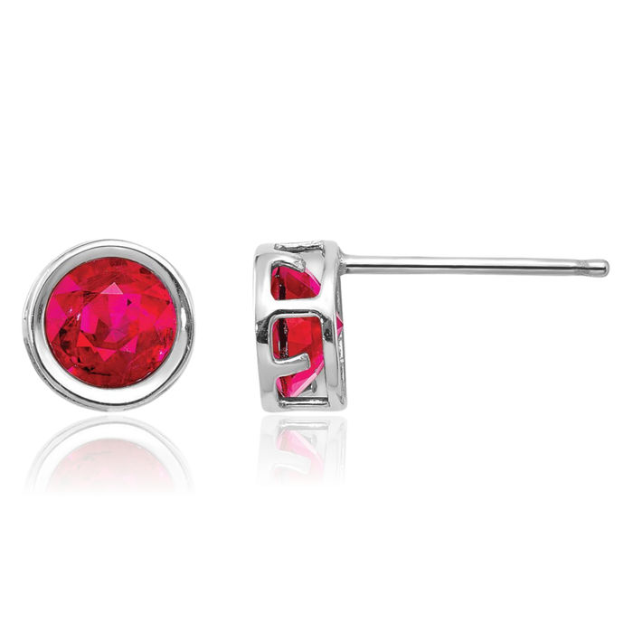 14K Solid White Gold 5mm Red Ruby Studs Gemstone Solitaire Earrings July Birthstone Jewelry