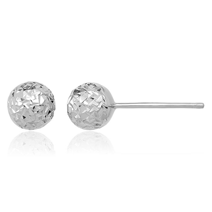 14K Solid White Gold 6mm Ball Stud Earrings