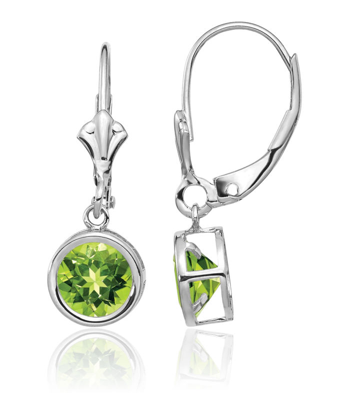 14K Solid White Gold 6mm Green Peridot Drop Dangle Earrings Gemstone