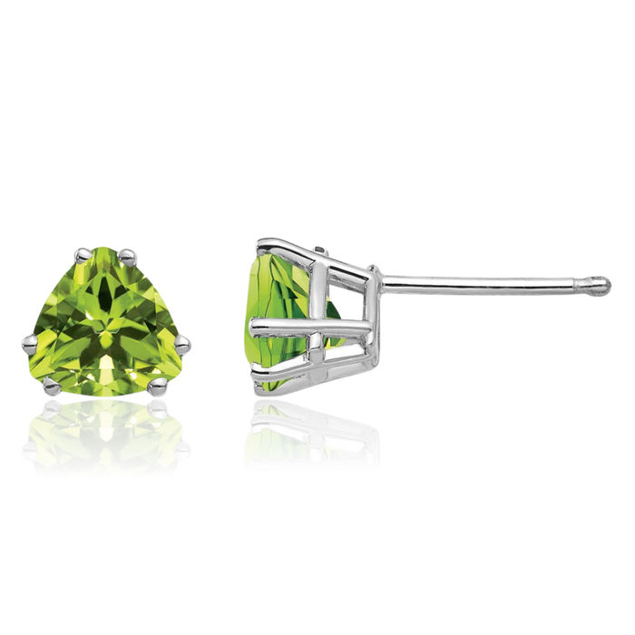 14K Solid White Gold 6mm Trillion Green Peridot Studs Gemstone Solitaire Earrings August Birthstone Jewelry