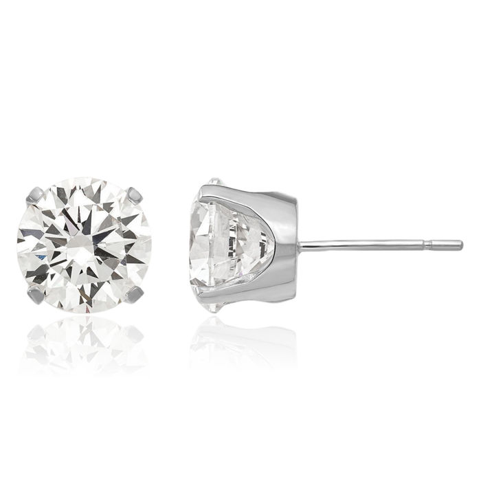 14K Solid White Gold 8mm Cubic Zirconia CZ Stud Earrings