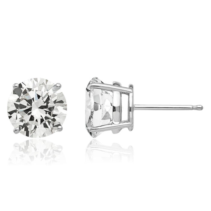 14K Solid White Gold 8mm Cubic Zirconia CZ Stud Solitaire Earrings