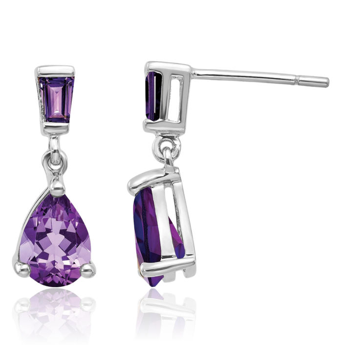 14K Solid White Gold Purple Amethyst Drop Dangle Earrings February Birthstone Jewelry