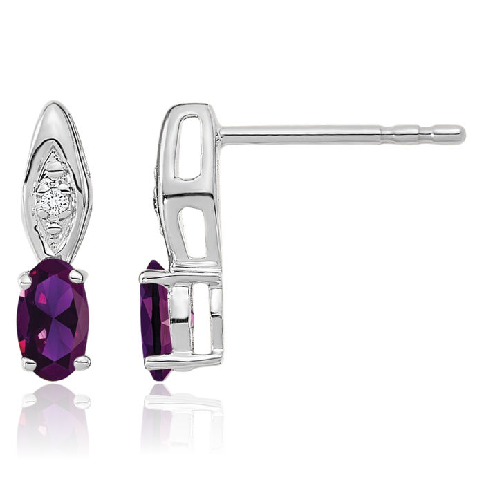 14K Solid White Gold Purple Amethyst Diamond Drop Dangle Earrings February Birthstone Jewelry