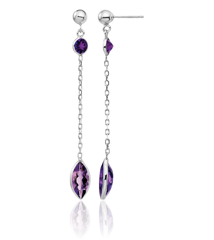 14K Solid White Gold Purple Amethyst Post Drop Dangle Earrings February Birthstone Jewelry