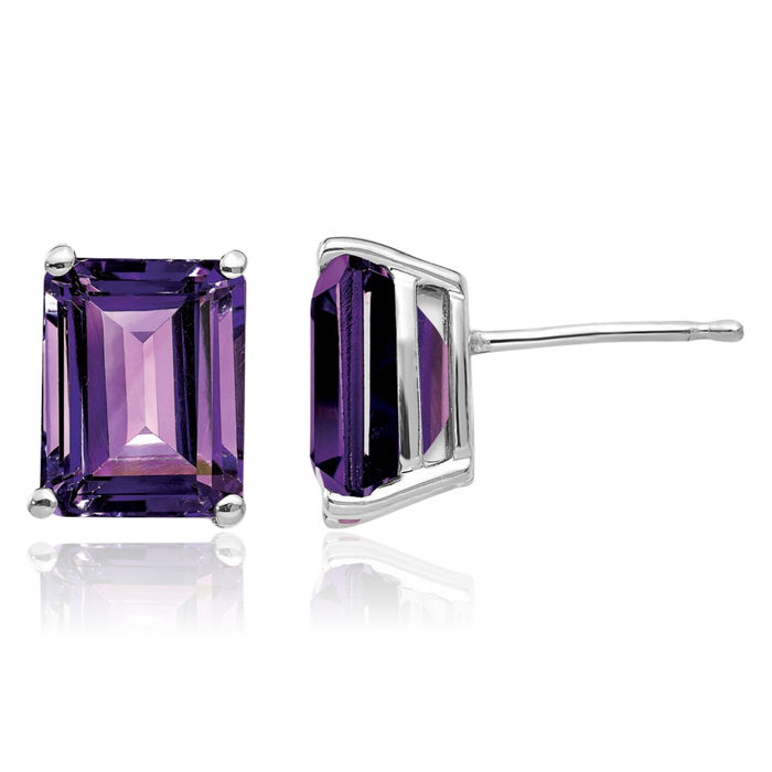 14K Solid White Gold Purple Amethyst Studs Gemstone Solitaire Earrings February Birthstone Jewelry