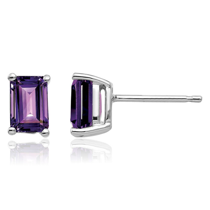 14K Solid White Gold Purple Amethyst Studs Gemstone Solitaire Earrings February Birthstone Jewelry