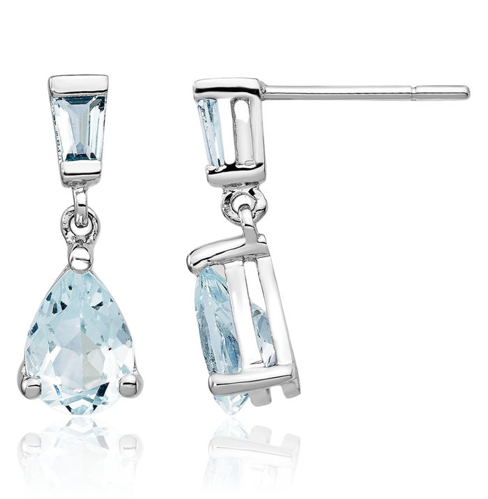 14K Solid White Gold Blue Aquamarine Drop Dangle Earrings March Birthstone Jewelry