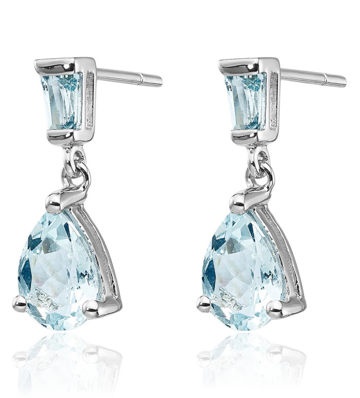 14K Solid White Gold Blue Aquamarine Drop Dangle Earrings March Birthstone Jewelry