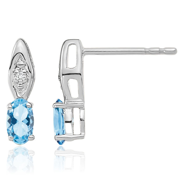 14K Solid White Gold Blue Aquamarine Diamond Drop Dangle Earrings March Birthstone Jewelry