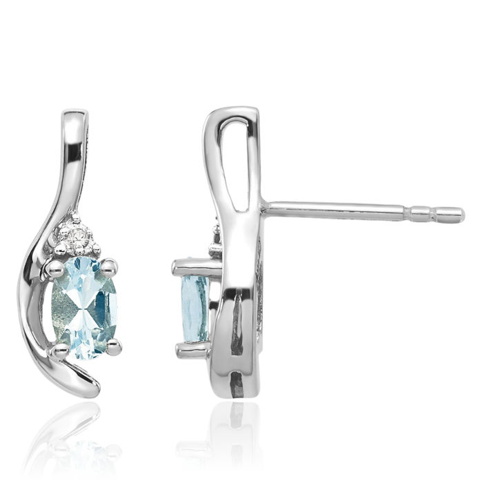 14K Solid White Gold Blue Aquamarine Diamond Drop Dangle Earrings March Birthstone Jewelry