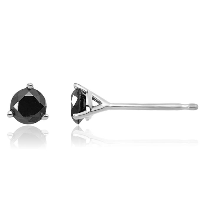 14K Solid White Gold Black Diamond Stud Earrings