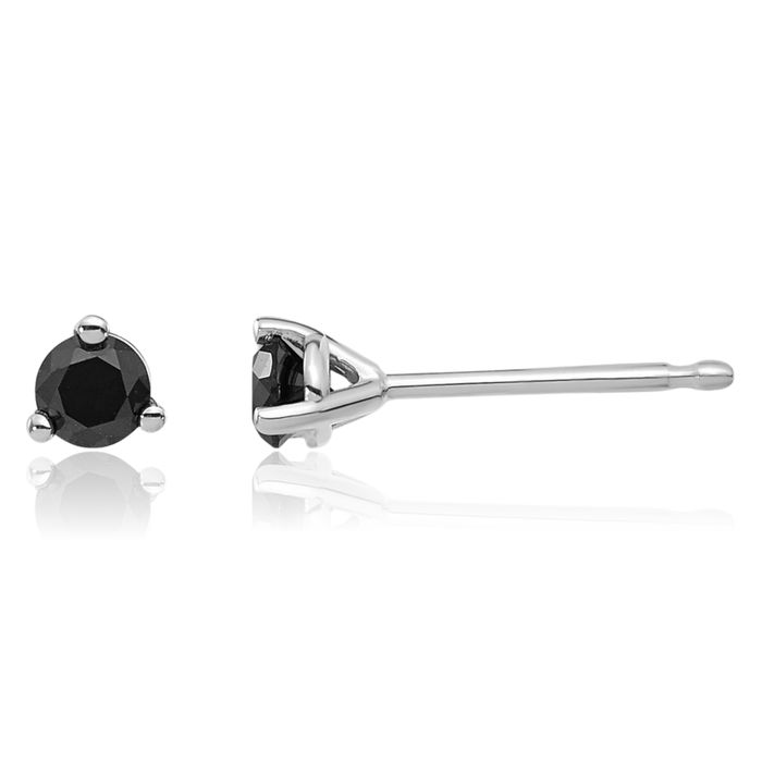 14K Solid White Gold Black Diamond Stud Earrings