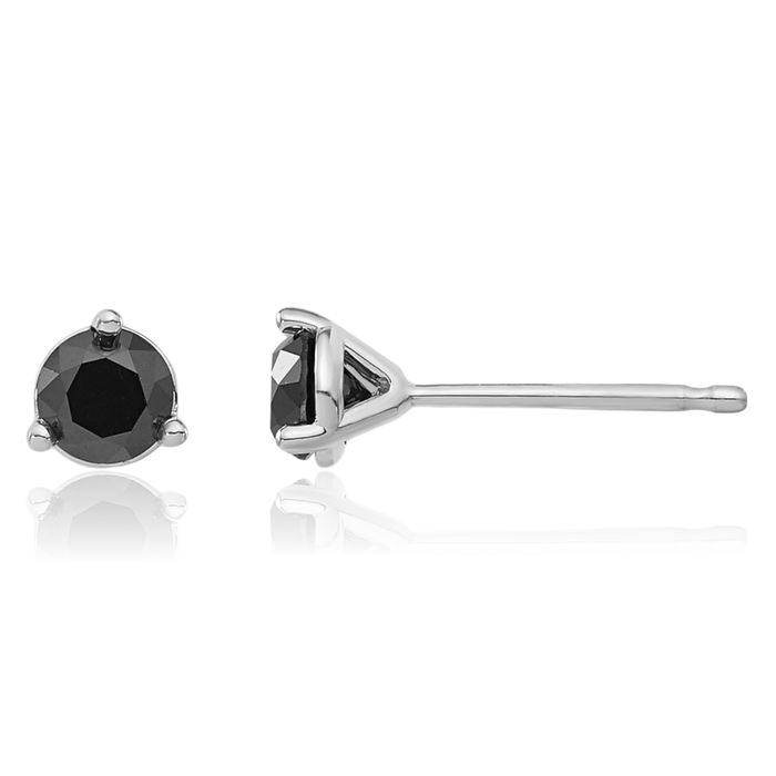 14K Solid White Gold Black Diamond Stud Earrings