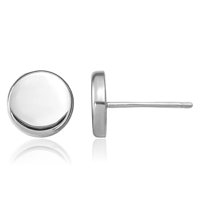 14K Solid White Gold Button Stud Earrings