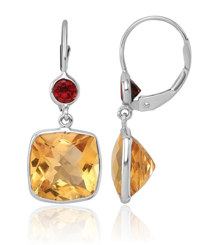 14K Solid White Gold Yellow Orange Citrine Red Garnet Drop Dangle Earrings Gemstone