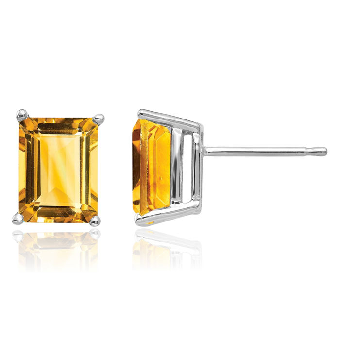 14K Solid White Gold Yellow Orange Citrine Studs Gemstone Solitaire Earrings November Birthstone Jewelry