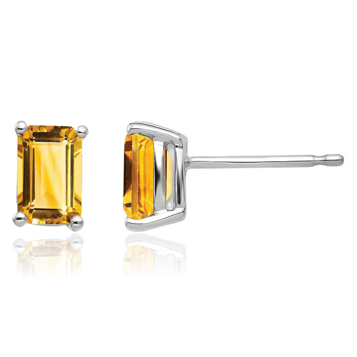 14K Solid White Gold Yellow Orange Citrine Studs Gemstone Solitaire Earrings November Birthstone Jewelry