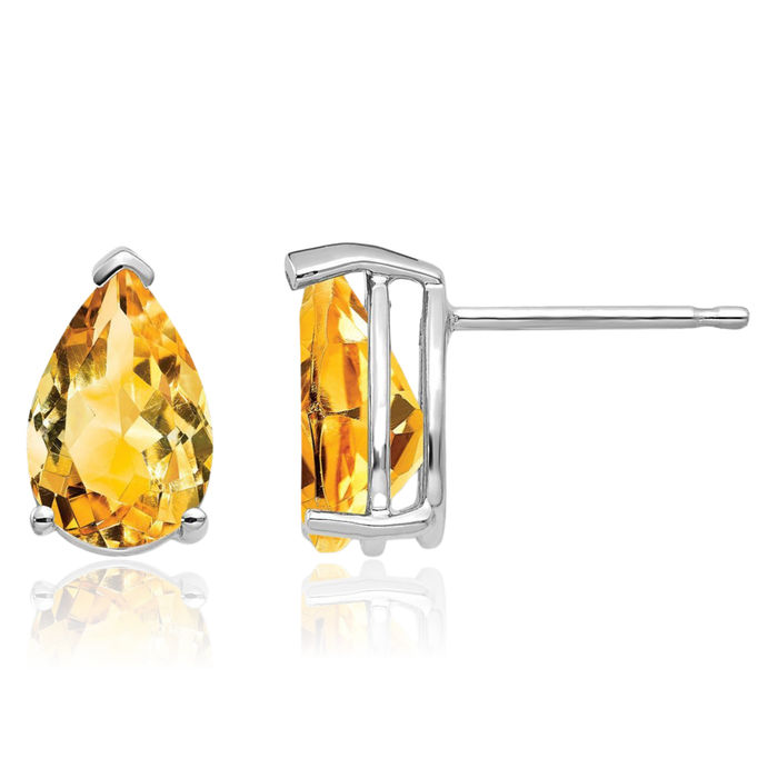 14K Solid White Gold Yellow Orange Citrine Studs Pear Teardrop Gemstone Solitaire Earrings November Birthstone Jewelry