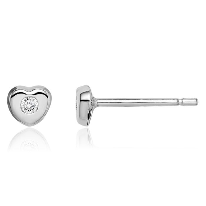 14K Solid White Gold Cubic Zirconia CZ Heart Stud Earrings