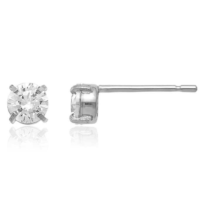 14K Solid White Gold Cubic Zirconia CZ Stud 4mm Earrings