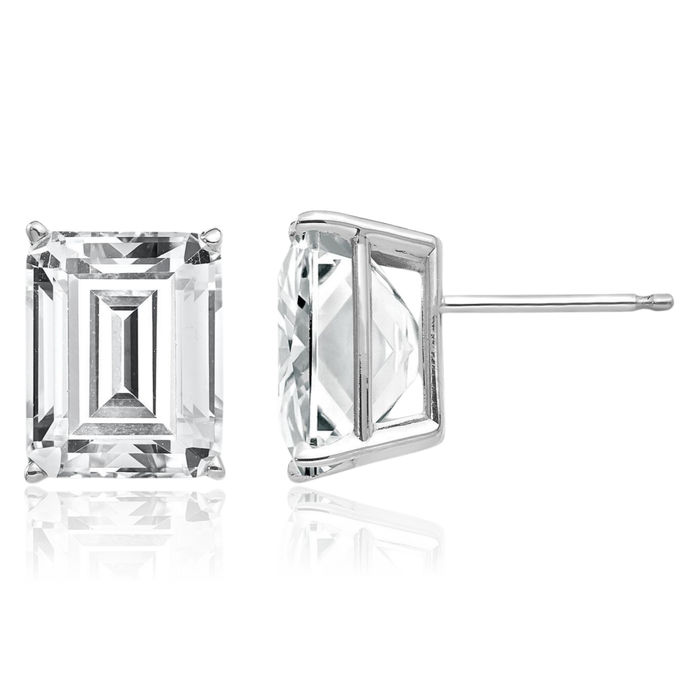 14K Solid White Gold Cubic Zirconia CZ Studs Gemstone Solitaire Earrings April Birthstone Jewelry