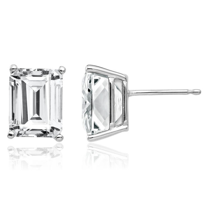 14K Solid White Gold Cubic Zirconia CZ Studs Gemstone Solitaire Earrings April Birthstone Jewelry