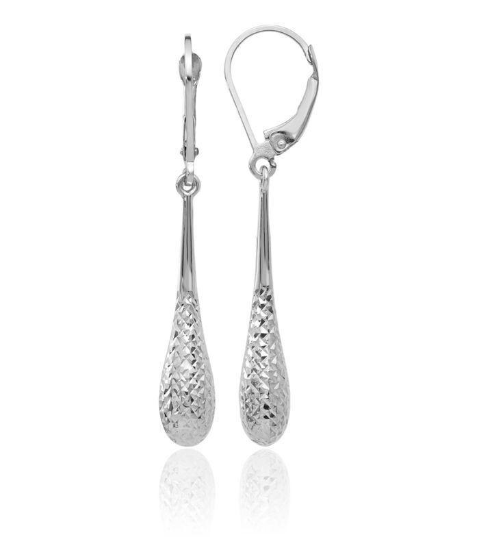 14K Solid White Gold Drop Dangle Earrings