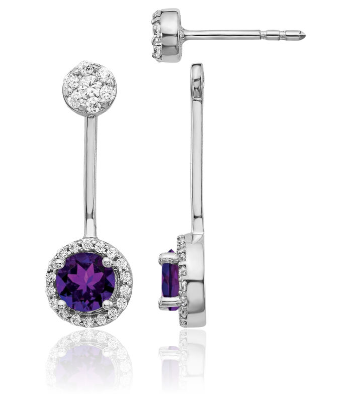 14K Solid White Gold Diamond Purple Amethyst Drop Dangle Earrings February Birthstone Jewelry