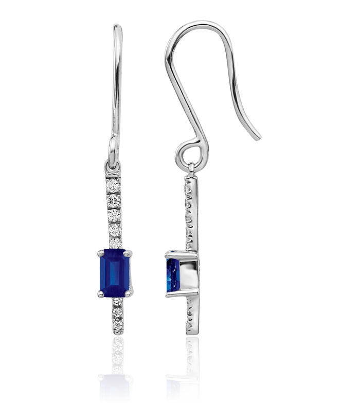 14K Solid White Gold Diamond Blue Sapphire Drop Dangle Earrings September Birthstone Jewelry