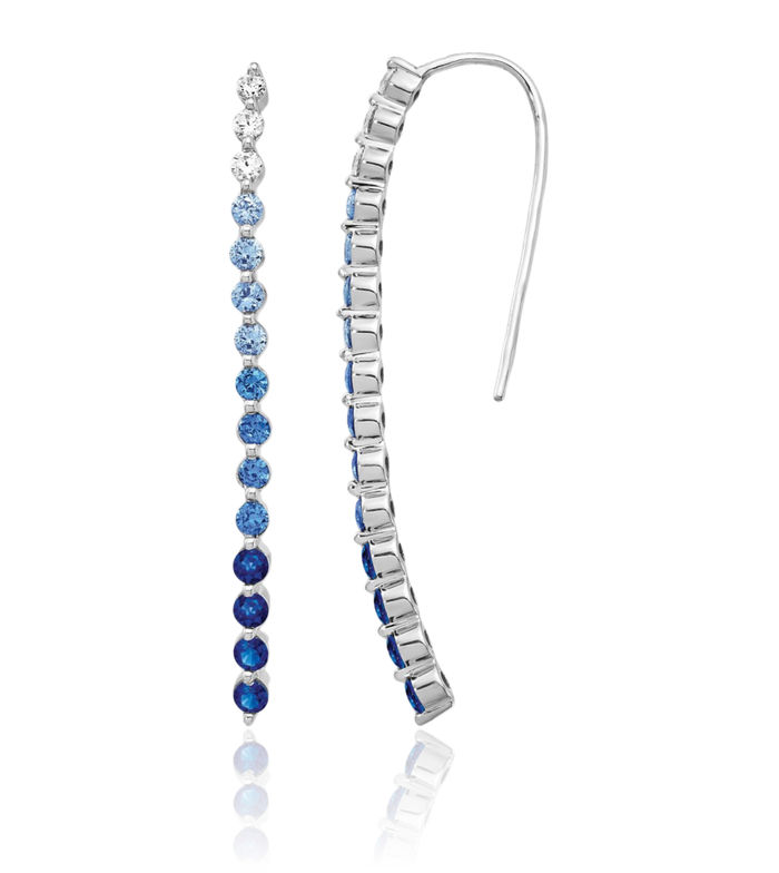 14K Solid White Gold Diamond Blue Sapphire Drop Dangle Earrings Gemstone Threader