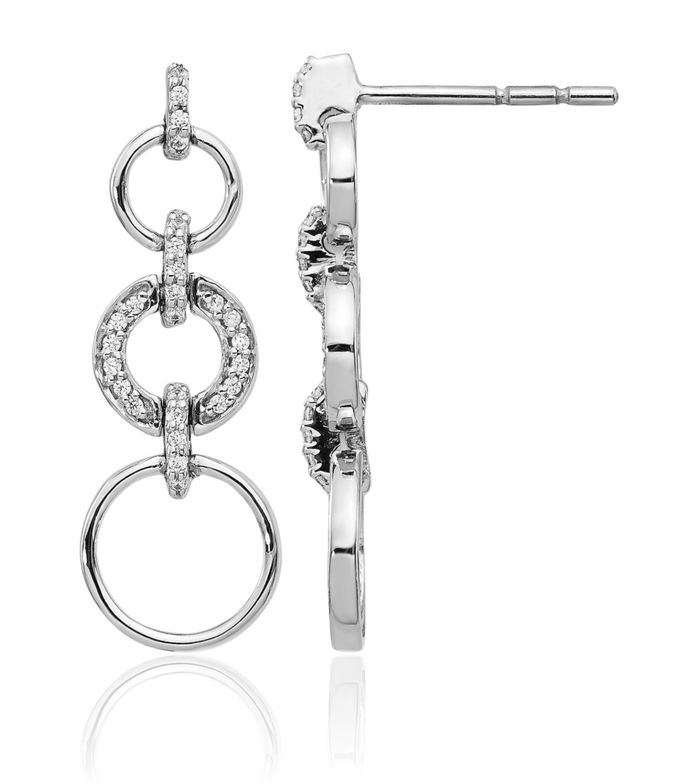 14K Solid White Gold Diamond Drop Dangle Earrings