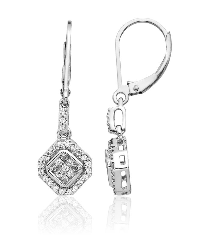 14K Solid White Gold Diamond Drop Dangle Earrings