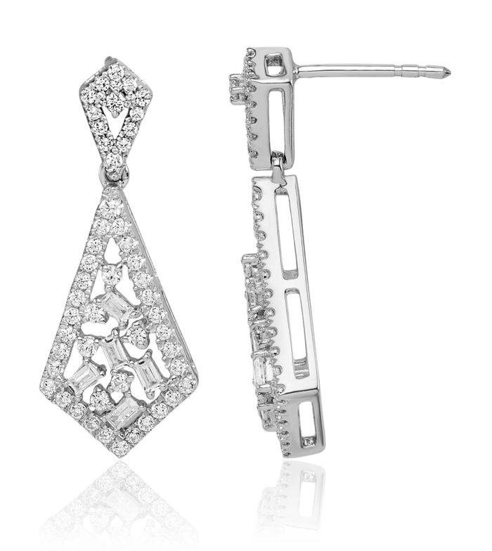 14K Solid White Gold Diamond Drop Dangle Earrings