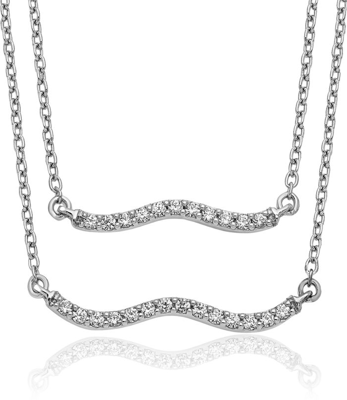 14K Solid White Gold Diamond Double Strand Layering Necklace Chain