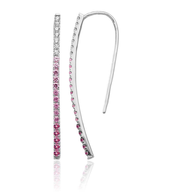 14K Solid White Gold Diamond Pink Sapphire Drop Dangle Earrings Gemstone Threader