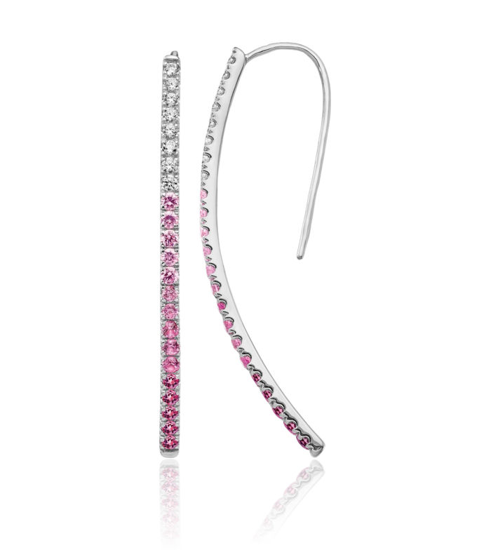 14K Solid White Gold Diamond Pink Sapphire Drop Dangle Earrings Gemstone Threader